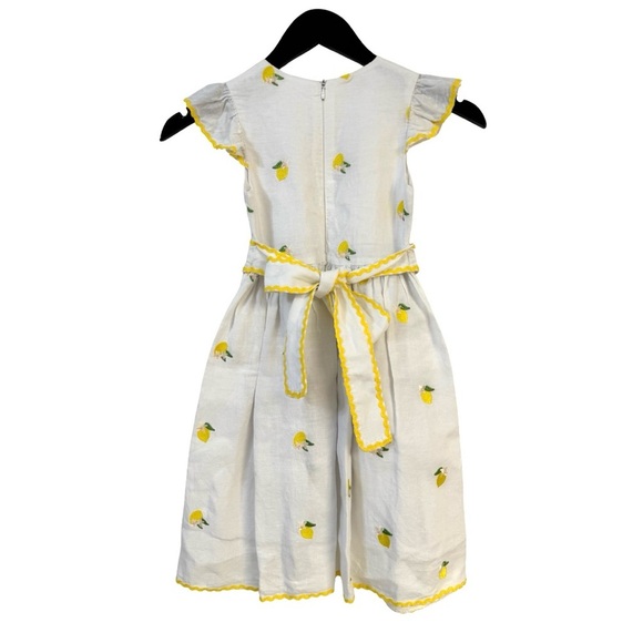 Sorci and Fofa Girls 6 Embroidered Lemon Flutter Sleeve Ric-Rac Linen Dress - Picture 8 of 16
